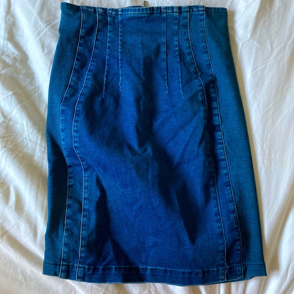 7 For All Mankind Dark Blue Denim Pencil Skirt